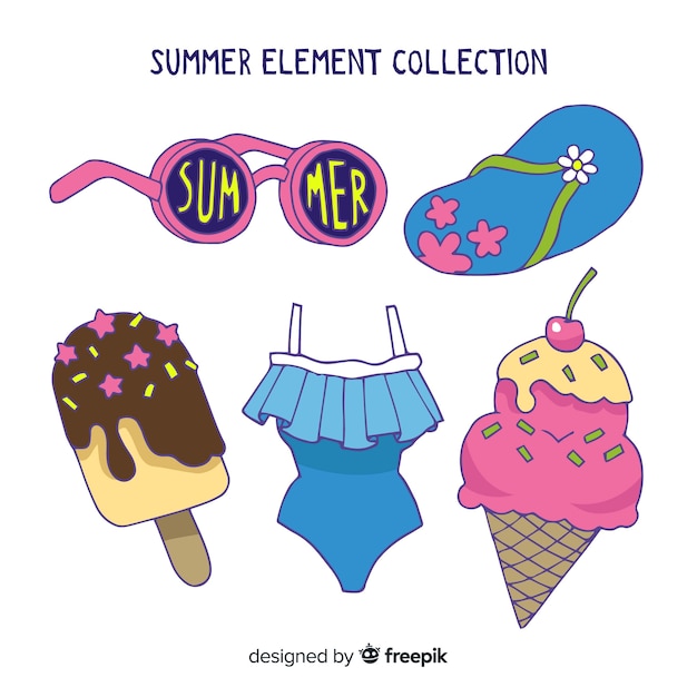 Colección de elementos de verano dibujados a mano