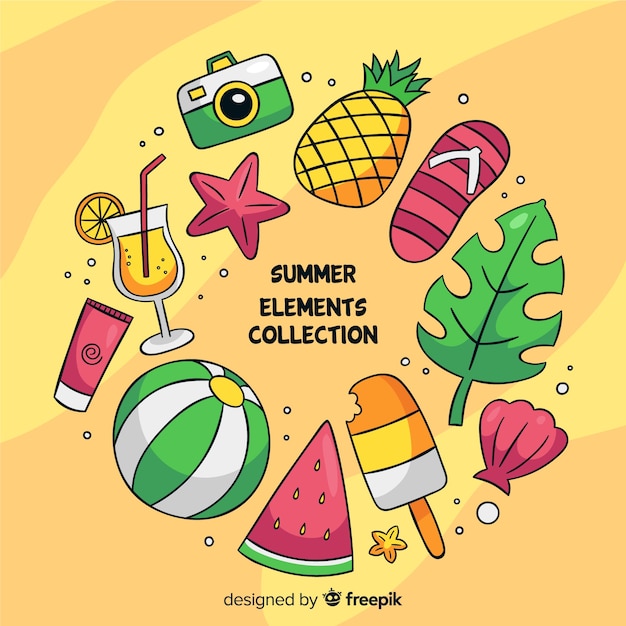 Colección de elementos de verano dibujados a mano