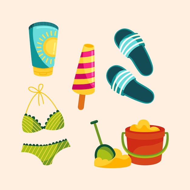 Colección elementos de verano dibujados a mano