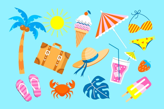 Colección elementos de verano dibujados a mano