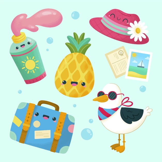 Colección de elementos de verano dibujados a mano