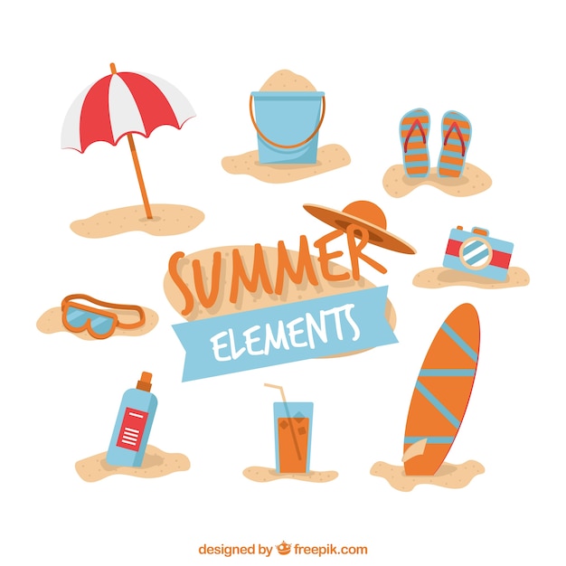 Vector gratuito colección de elementos de verano en diseño plano