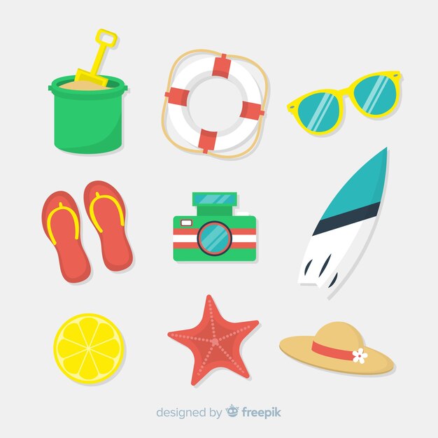 Colección de elementos de verano en estilo flat