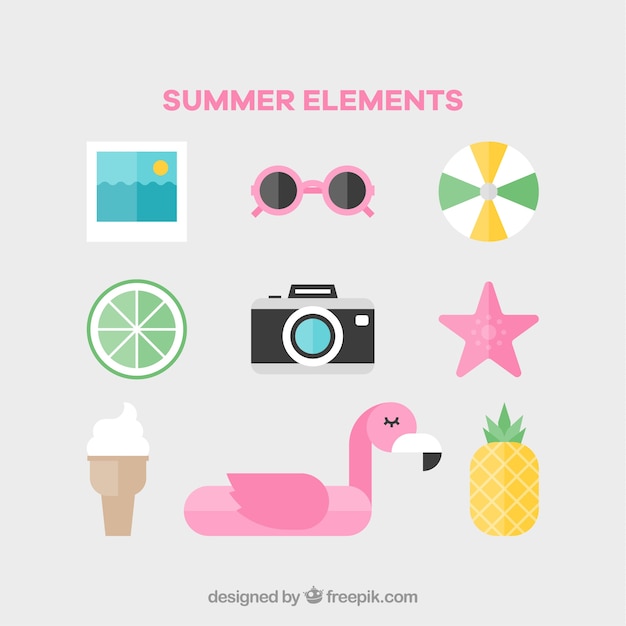 Colección de elementos de verano en estilo plano