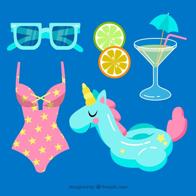 Colección de elementos de verano en estilo plano