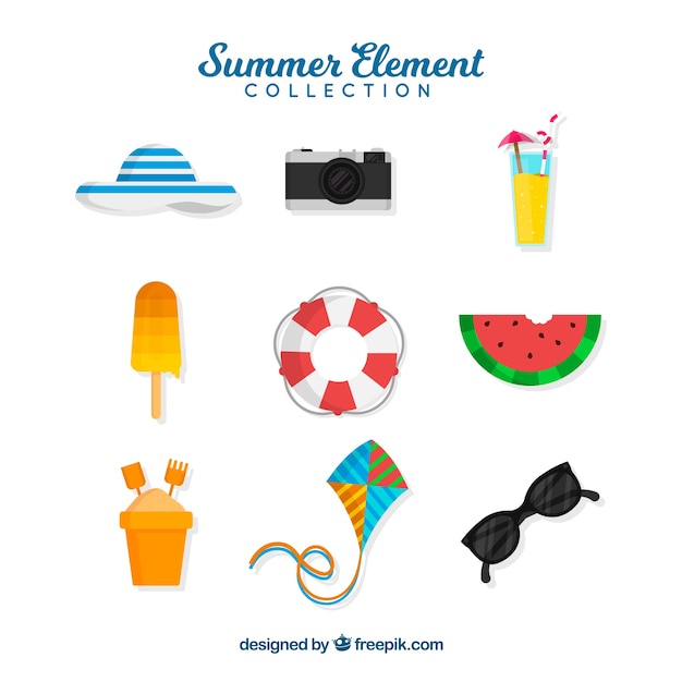 colección de elementos de verano en estilo plano