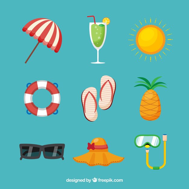 Colección de elementos de verano en estilo plano