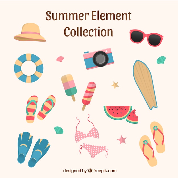Colección de elementos de verano en estilo plano 