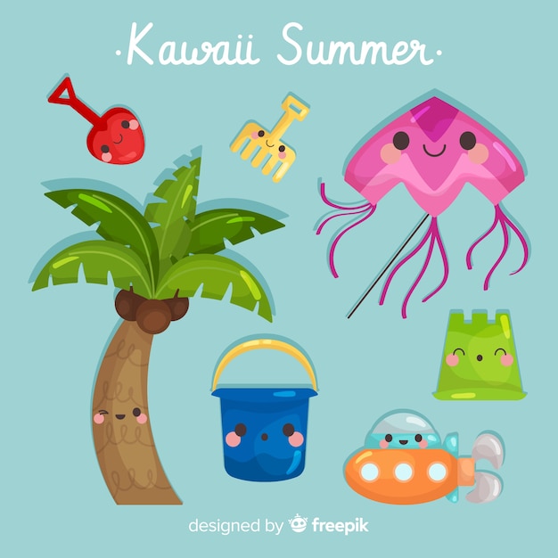 Colección elementos de verano kawaii coloridos