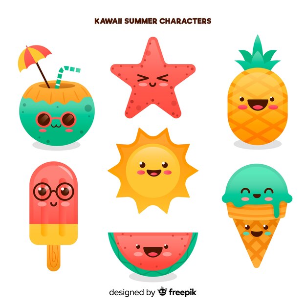 Colección elementos de verano kawaii