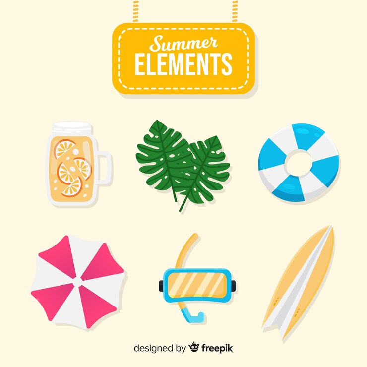 Vector gratuito colección elementos verano planos