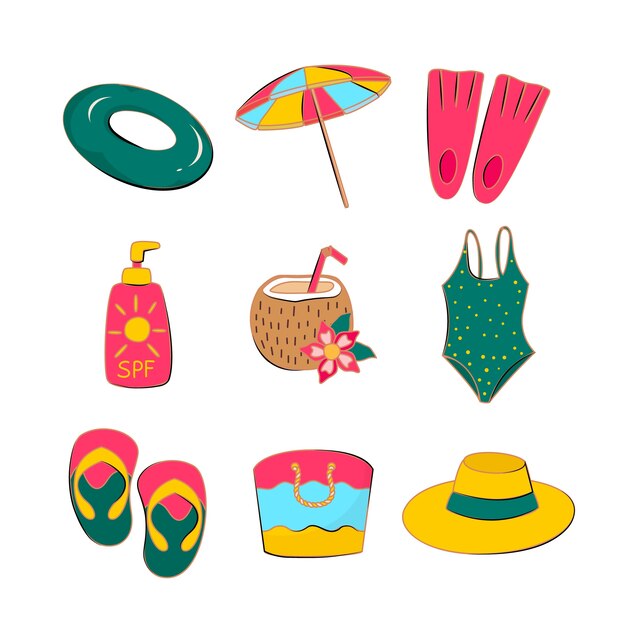 Colección elementos verano planos