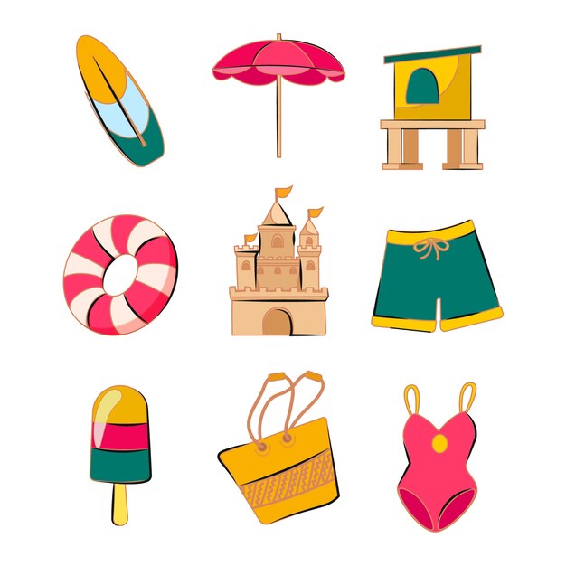 Colección elementos verano planos