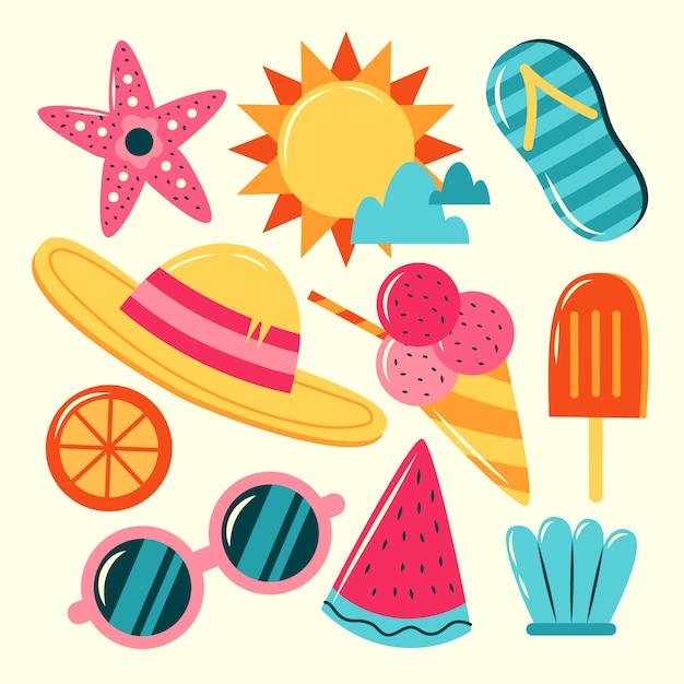 Colección elementos verano planos
