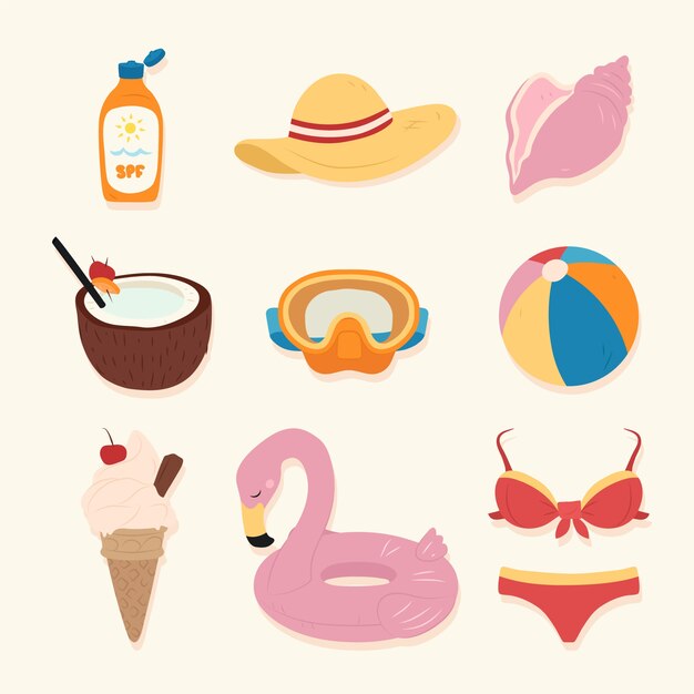 Colección elementos verano planos