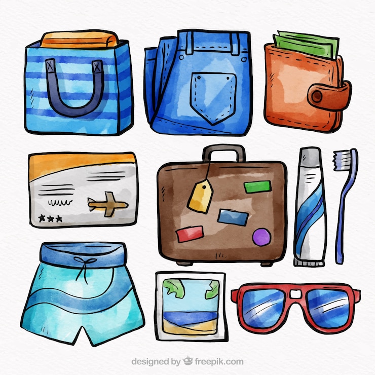 Vector gratuito colección de elementos de viaje en acuarela