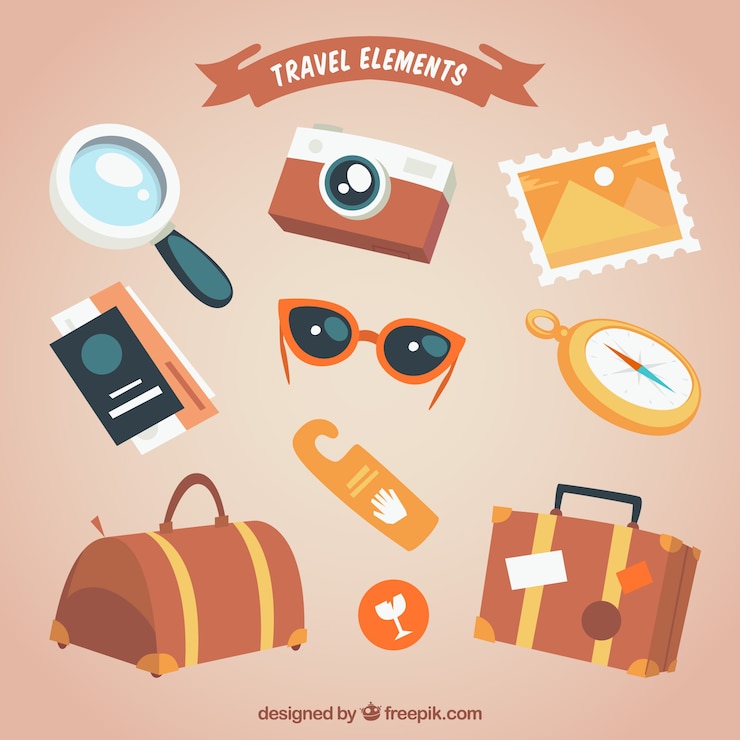 Vector gratuito colección de elementos de viaje en diseño plano
