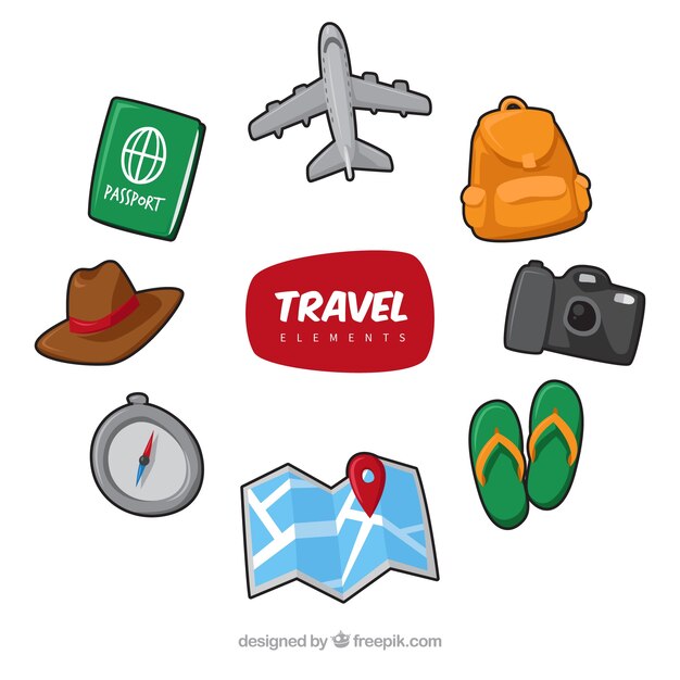 Colección de elementos de viaje con diseño plano