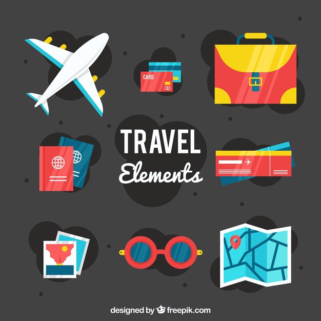Colección de elementos de viaje con diseño plano