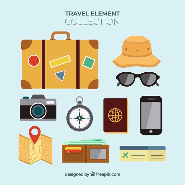 Colección de elementos de viaje con diseño plano