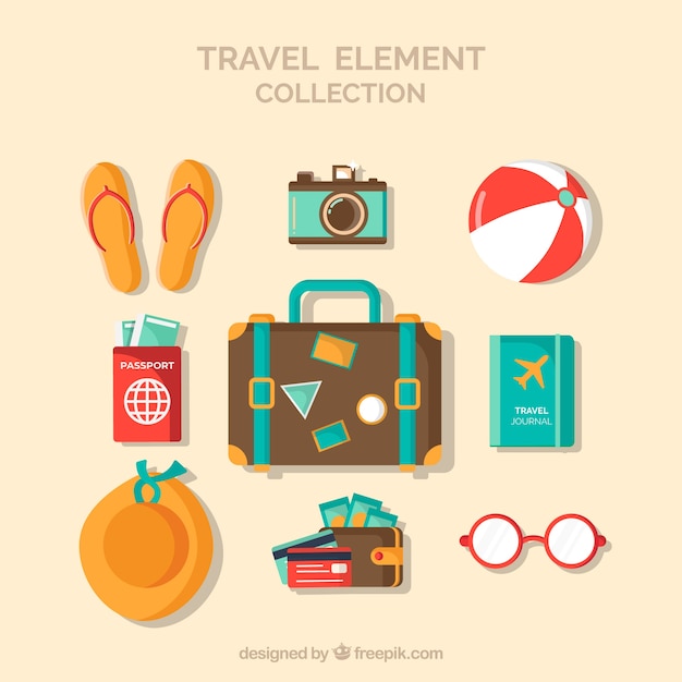 Colección de elementos de viaje con diseño plano