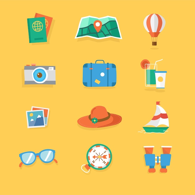 Colección de elementos de viaje con diseño plano