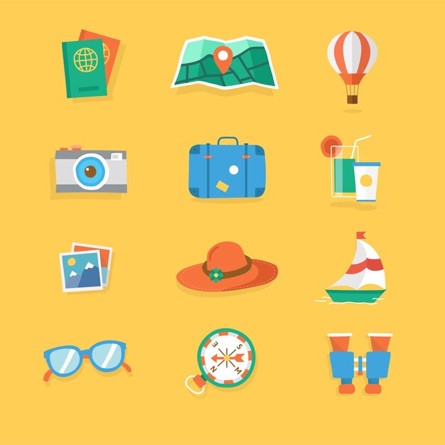 Colección de elementos de viaje con diseño plano