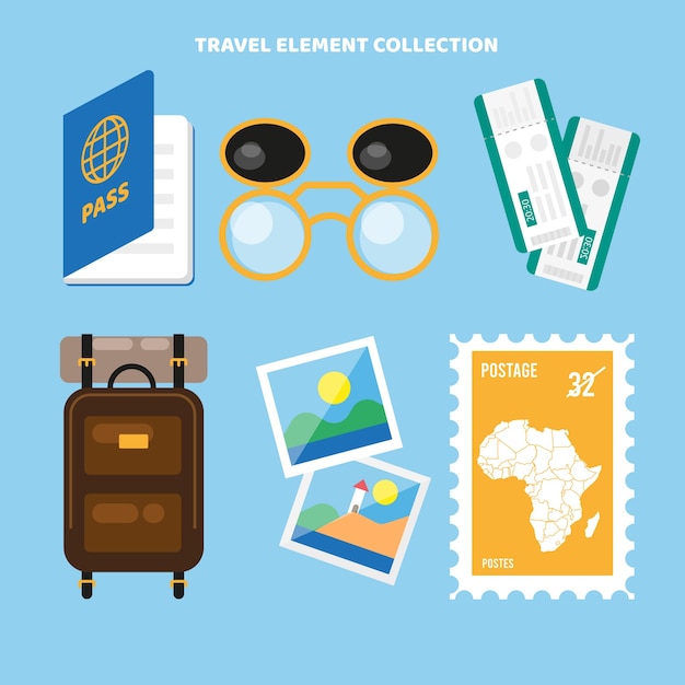 Vector gratuito colección de elementos de viaje con diseño plano