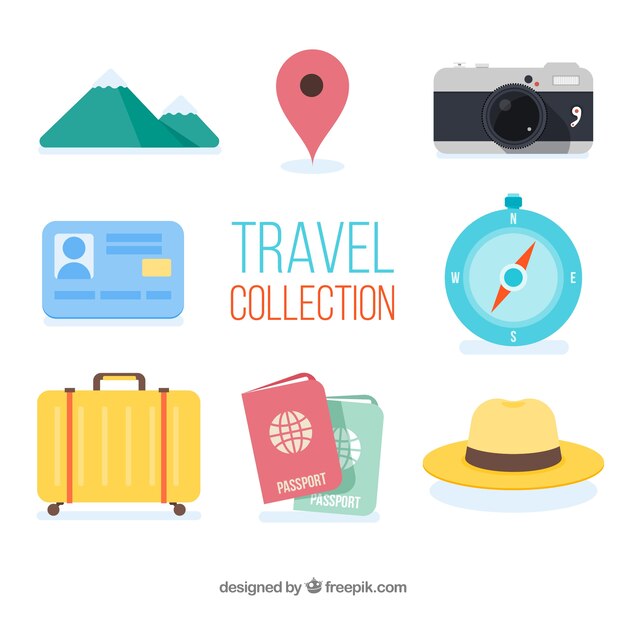 Colección de elementos de viaje con diseño plano
