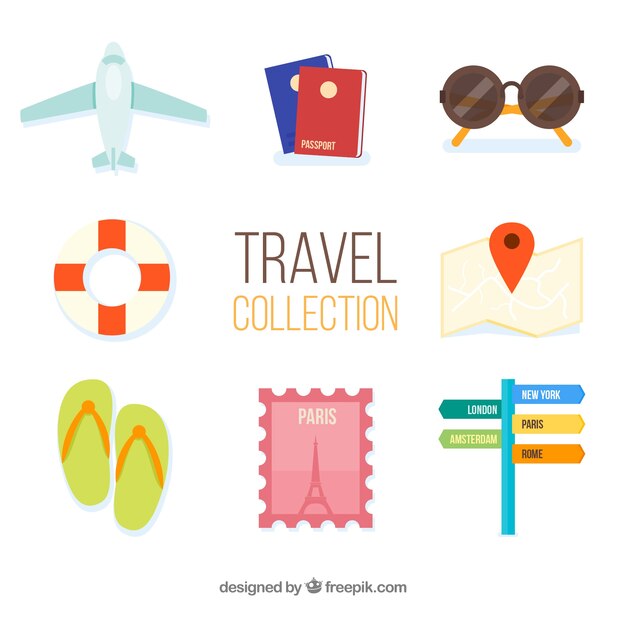 Colección de elementos de viaje con diseño plano