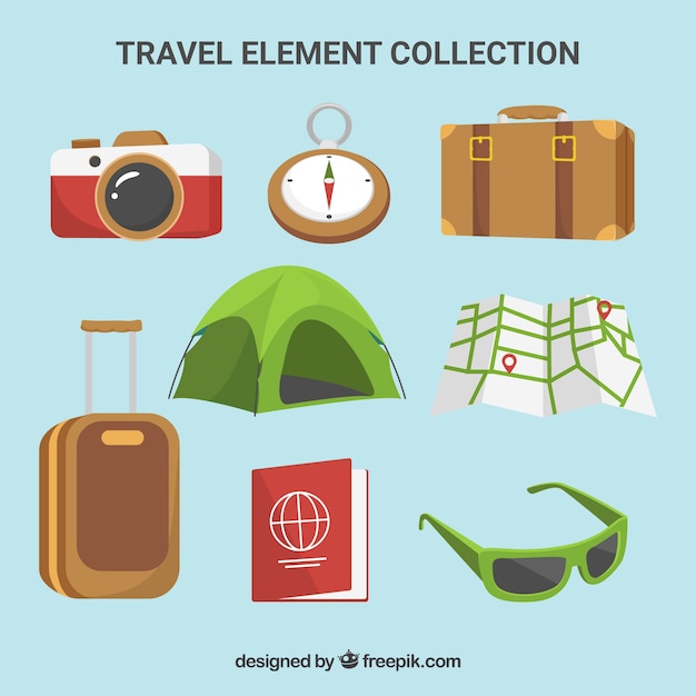 Colección de elementos de viaje con diseño plano