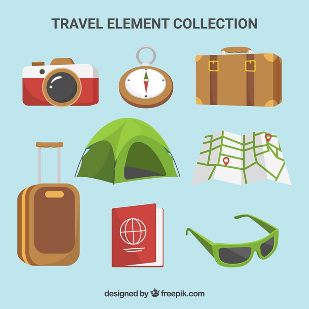Colección de elementos de viaje con diseño plano