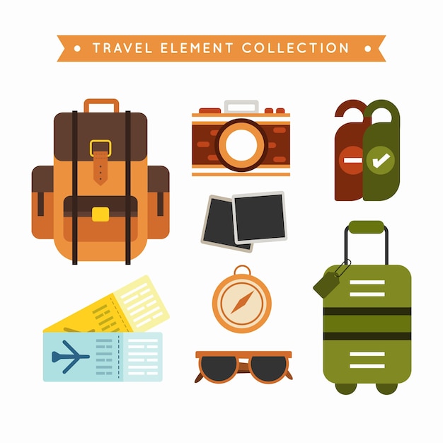 Colección de elementos de viaje con diseño plano