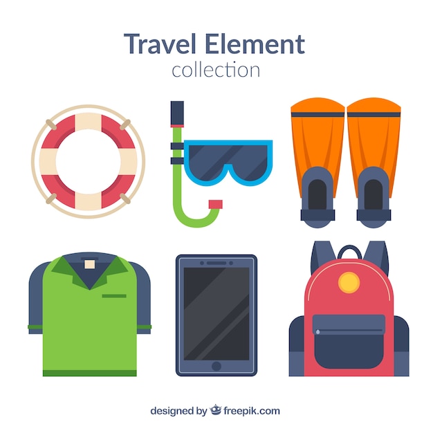 Vector gratuito colección de elementos de viaje con diseño plano