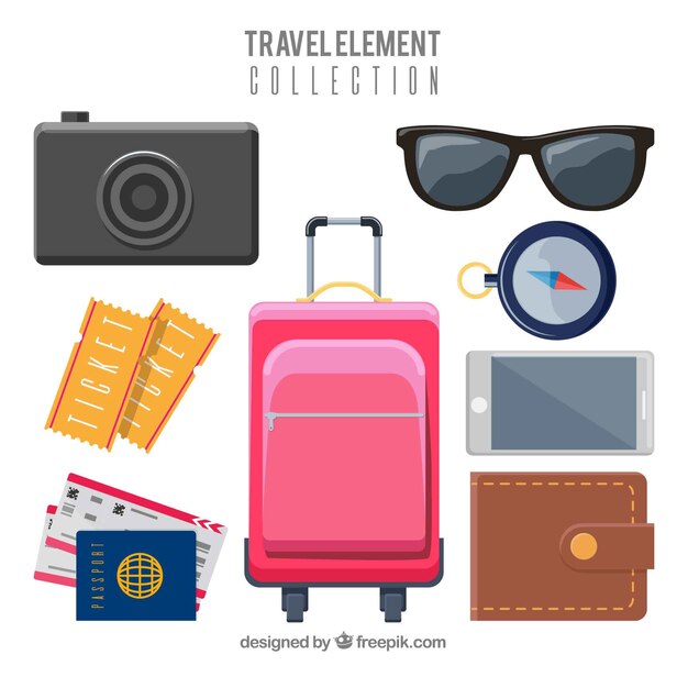 Colección de elementos de viaje con diseño plano