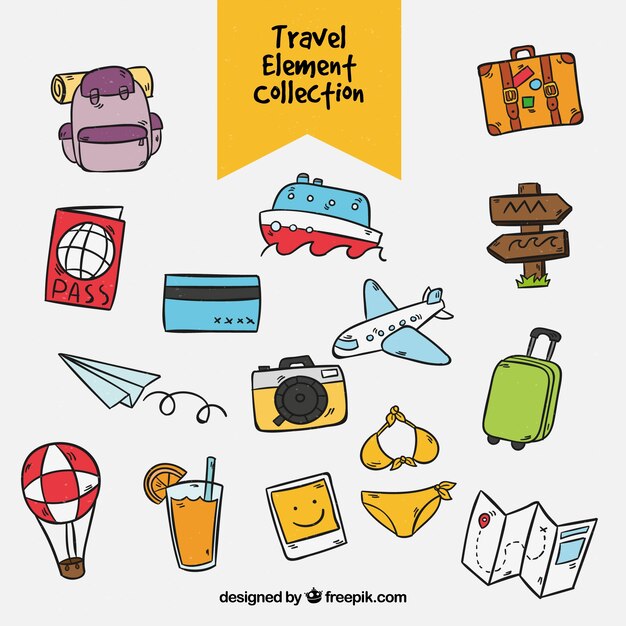 Colección de elementos de viaje en estilo hecho a mano