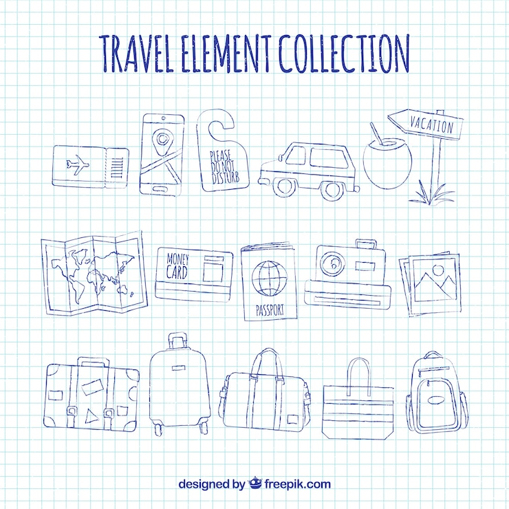 Vector gratuito colección de elementos de viaje en estilo hecho a mano