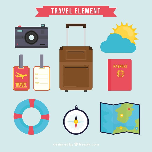 Colección de elementos de viaje en estilo hecho a mano