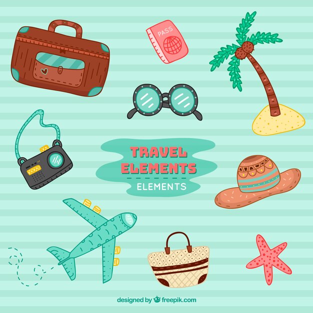 Colección de elementos de viaje en estilo hecho a mano