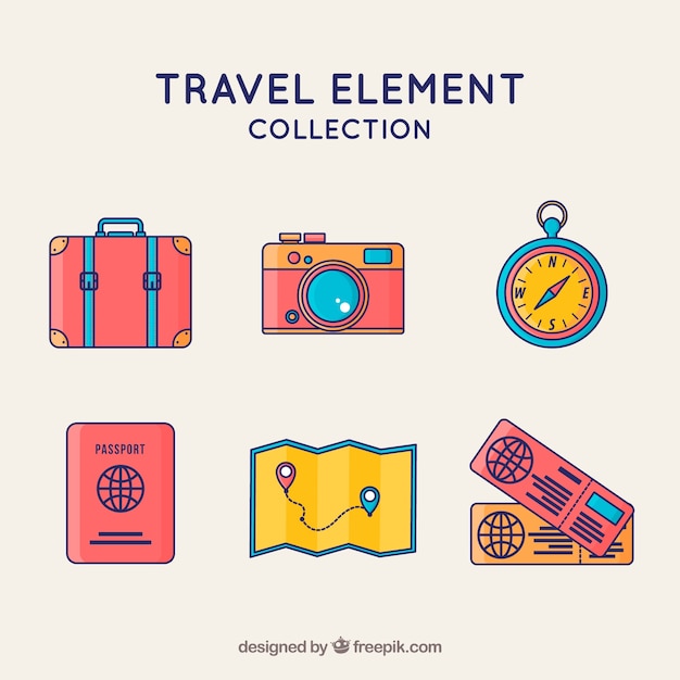 Colección de elementos de viaje en estilo plano