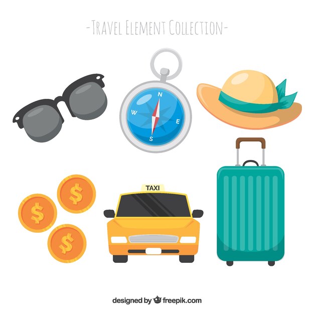 Colección de elementos de viaje en estilo plano