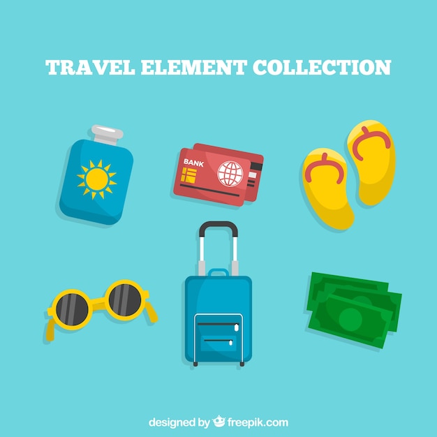 Vector gratuito colección de elementos de viaje en estilo plano