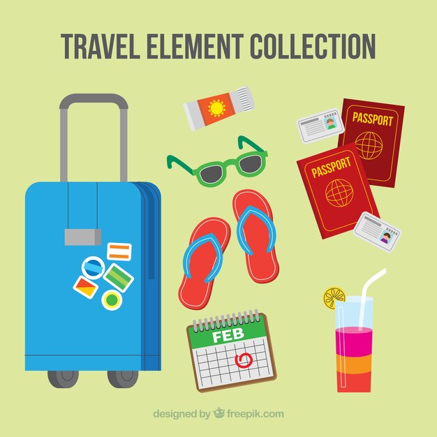 Colección de elementos de viaje en estilo plano