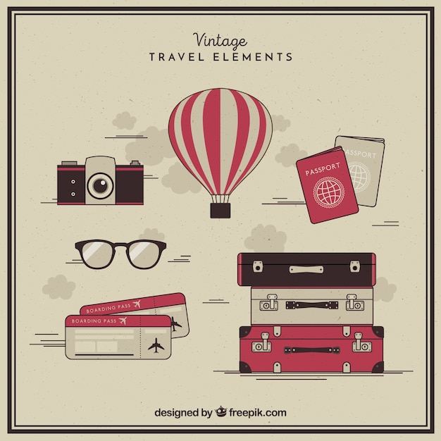 Vector gratuito colección de elementos de viaje en estilo vintage