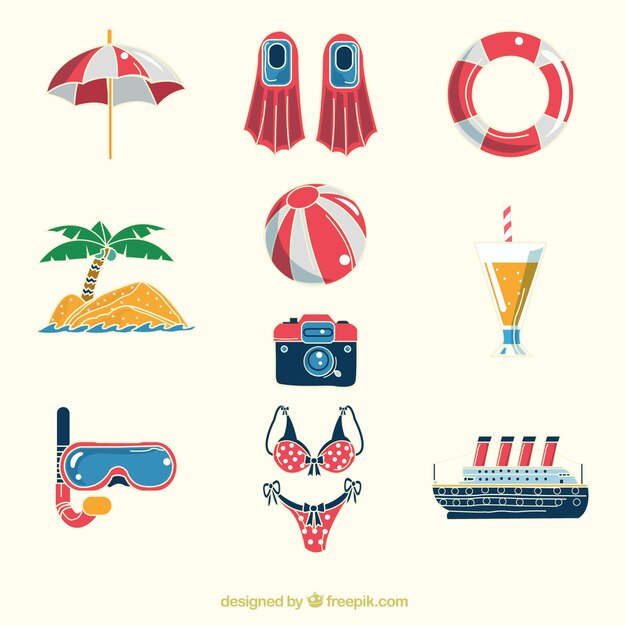 Colección de elementos de viaje de verano dibujados a mano 