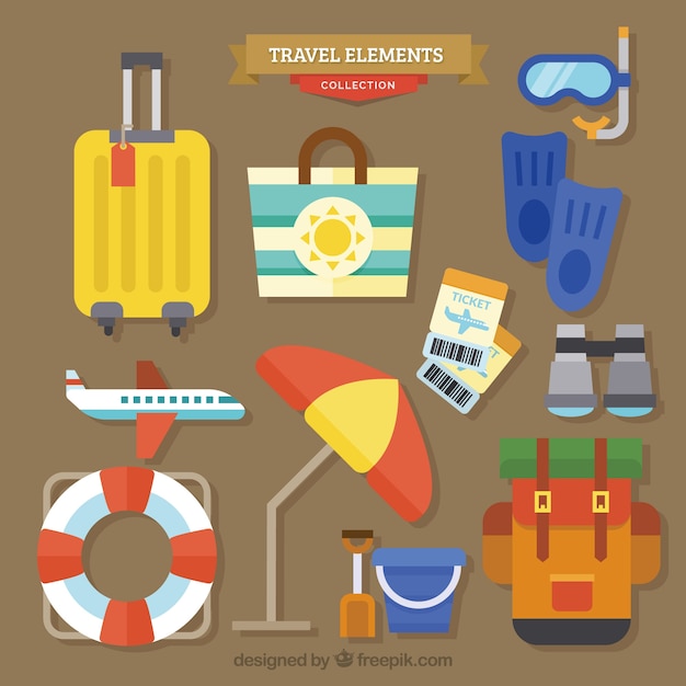 Vector gratuito colección de elementos de viaje de verano en diseño plano