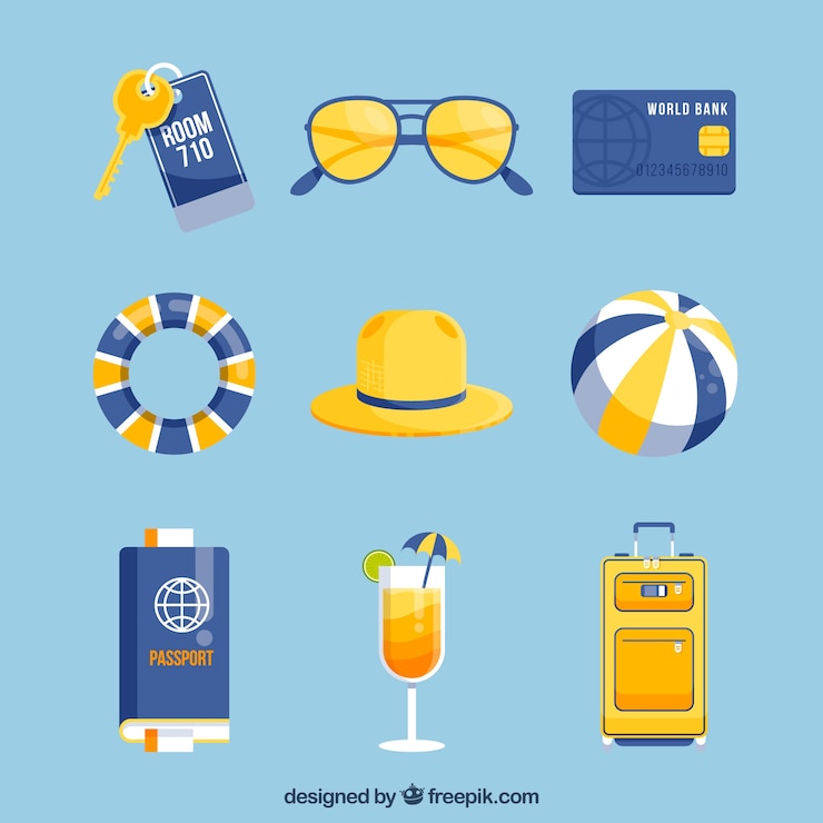 Vector gratuito colección de elementos de viaje de verano con diseño plano