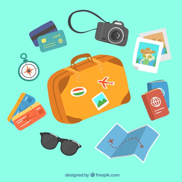 Colección de elementos de viaje