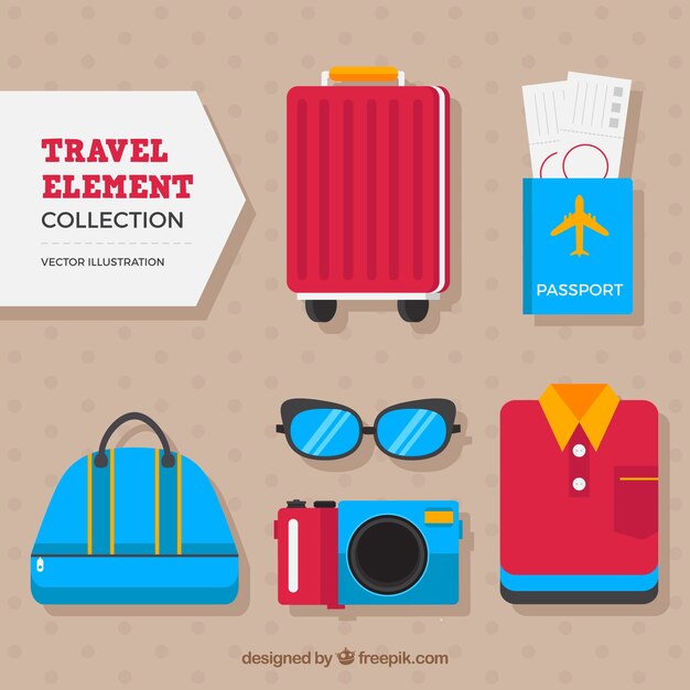 Colección de elementos de viaje