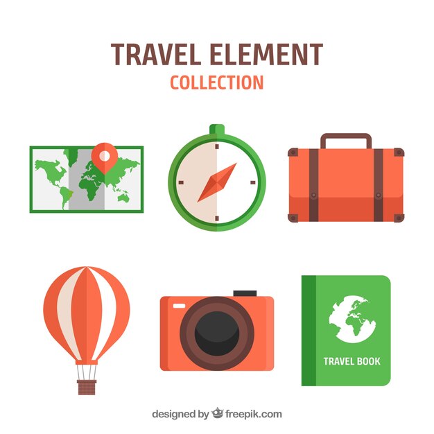 Colección de elementos de viaje